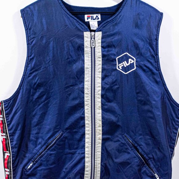 Fila Full Zip Reflective Nylon Vest Logo Large VTG 90s Streetwear Hip Hop - Picture 3 of 10